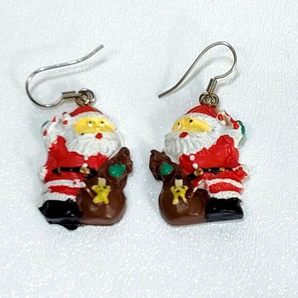 Holiday Earrings & A Santa Claus Pendant Set Red & Green Vintage Jingle Bells - Picture 7 of 13